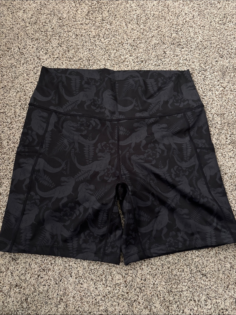 High-Rise Black Patterned Women’s Active Shorts